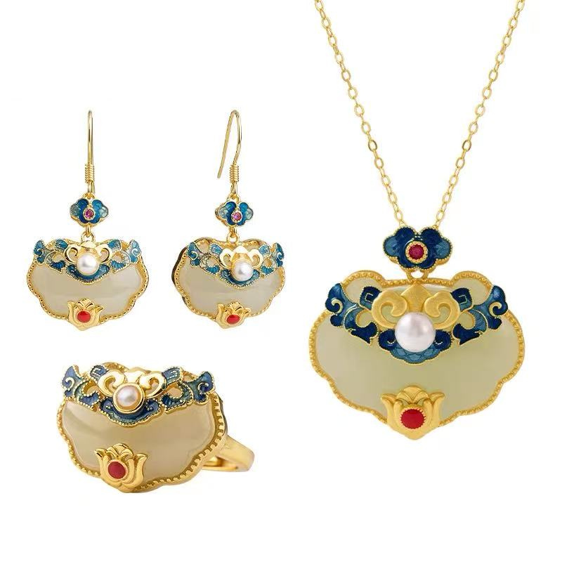 Forbidden City: Jingtai Blue Ruyi Lock Jade Pendant Necklace