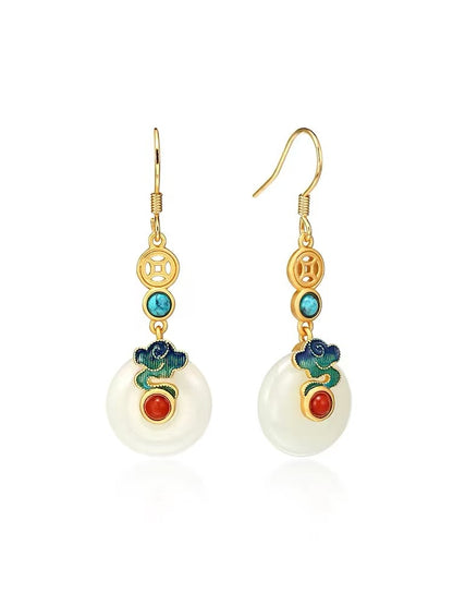 Forbidden City: Jingtai Blue Cloud Jade Peace Pendant Earrings