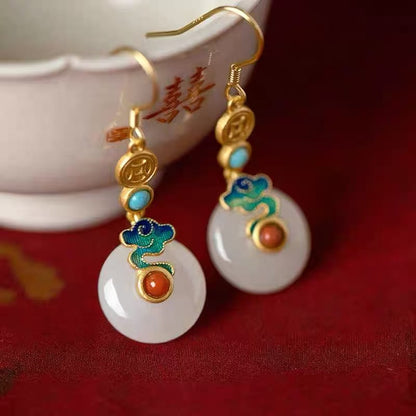 Forbidden City: Jingtai Blue Cloud Jade Peace Pendant Earrings