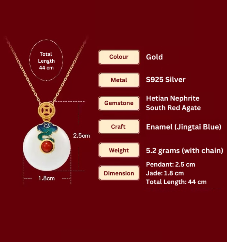 Forbidden City: Jingtai Blue Cloud Jade Peace Pendant Necklace