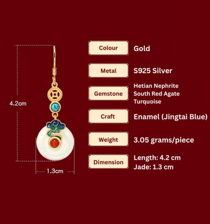 Forbidden City: Jingtai Blue Cloud Jade Peace Pendant Earrings