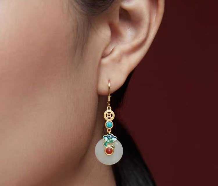 Forbidden City: Jingtai Blue Cloud Jade Peace Pendant Earrings