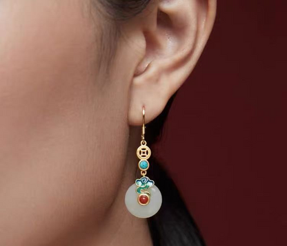 Forbidden City: Jingtai Blue Cloud Jade Peace Pendant Earrings
