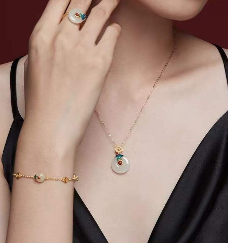 Forbidden City: Jingtai Blue Cloud Jade Peace Pendant Necklace