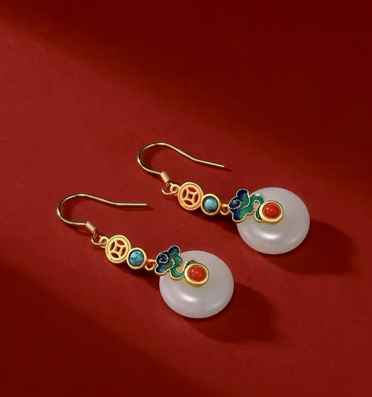 Forbidden City: Jingtai Blue Cloud Jade Peace Pendant Earrings