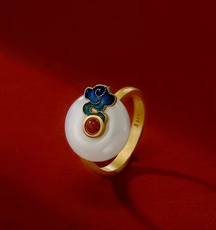 Forbidden City: Jingtai Blue Cloud Jade Peace Pendant Ring