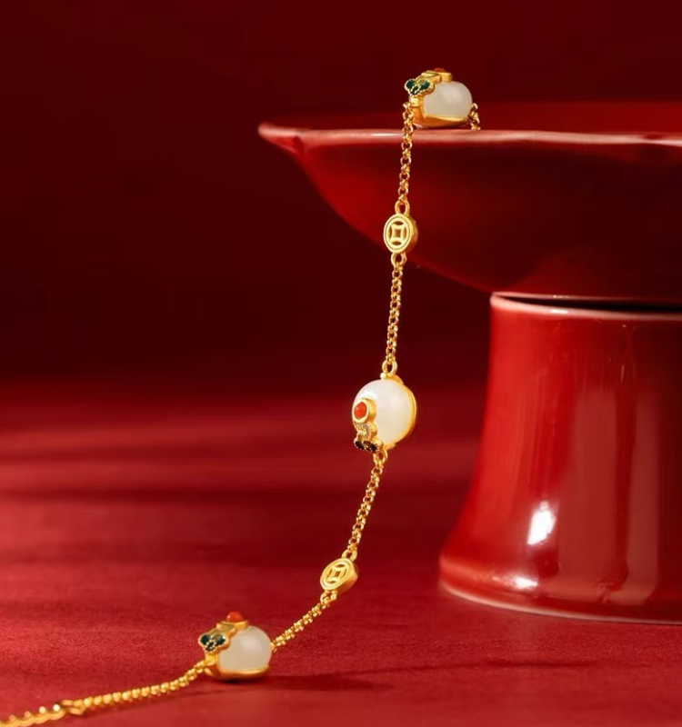 Forbidden City: Jingtai Blue Cloud Jade Peace Pendant Bracelet