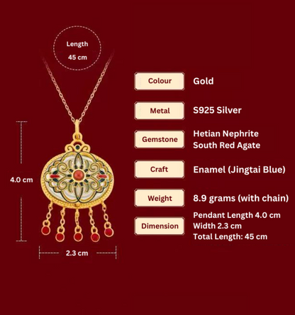 Forbidden City: Jingtai Blue South Red Agate Eclipse Jade Pendant Necklace