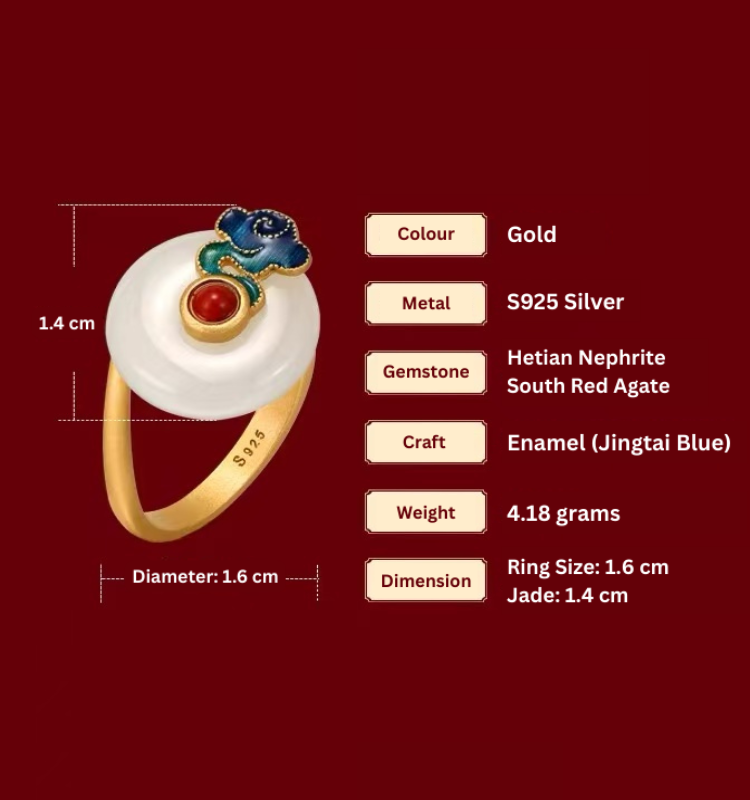 Forbidden City: Jingtai Blue Cloud Jade Peace Pendant Ring