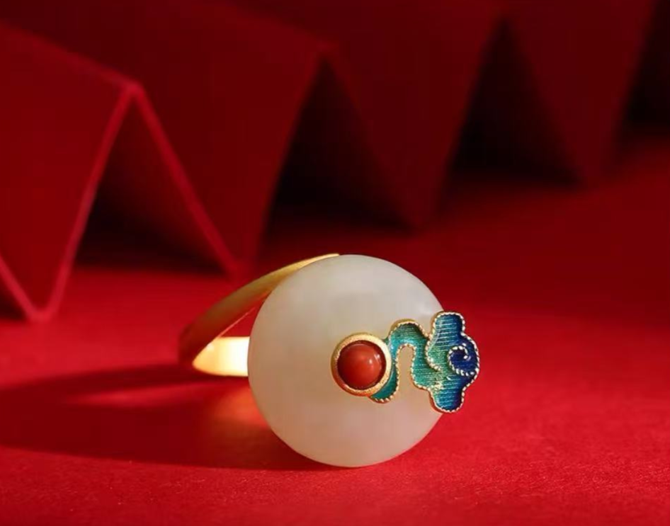 Forbidden City: Jingtai Blue Cloud Jade Peace Pendant Ring