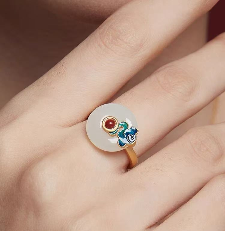 Forbidden City: Jingtai Blue Cloud Jade Peace Pendant Ring