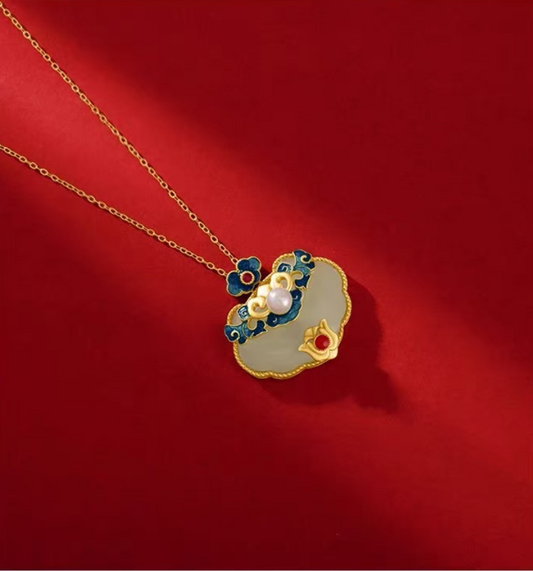 Forbidden City: Jingtai Blue Ruyi Lock Jade Pendant Necklace