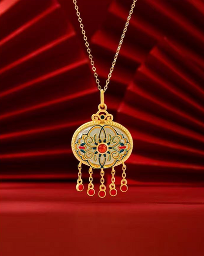 Forbidden City: Jingtai Blue South Red Agate Eclipse Jade Pendant Necklace