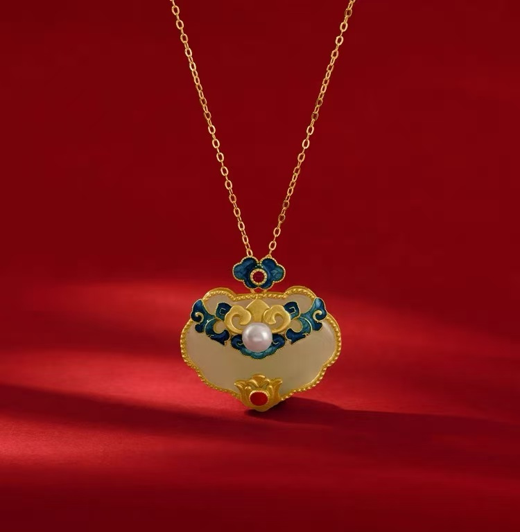 Forbidden City: Jingtai Blue Ruyi Lock Jade Pendant Necklace