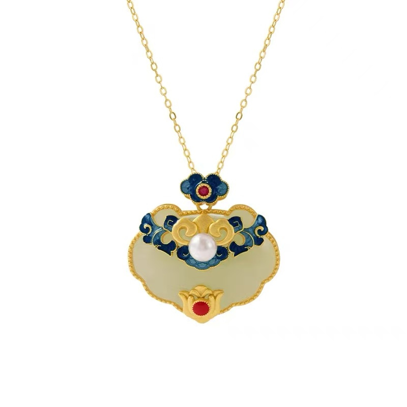 Forbidden City: Jingtai Blue Ruyi Lock Jade Pendant Necklace