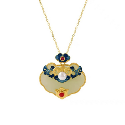 Forbidden City: Jingtai Blue Ruyi Lock Jade Pendant Necklace