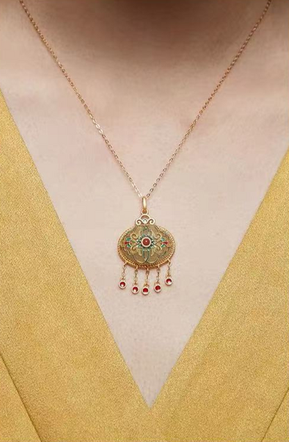 Forbidden City: Jingtai Blue South Red Agate Eclipse Jade Pendant Necklace