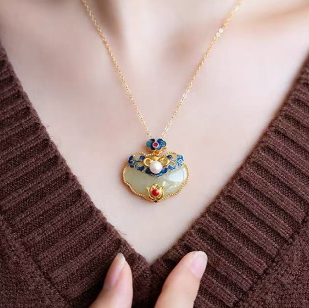 Forbidden City: Jingtai Blue Ruyi Lock Jade Pendant Necklace