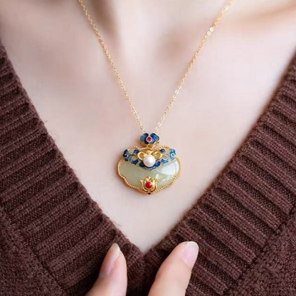 Forbidden City: Jingtai Blue Ruyi Lock Jade Pendant Necklace