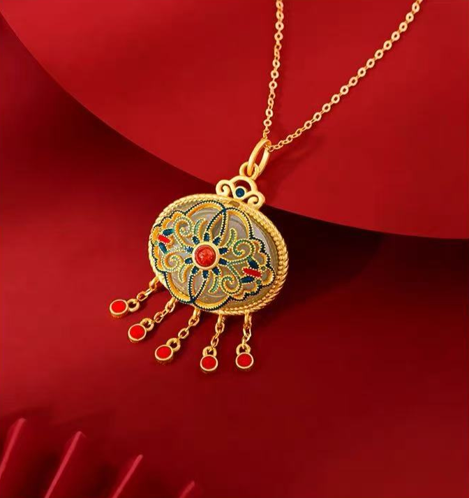 Forbidden City: Jingtai Blue South Red Agate Eclipse Jade Pendant Necklace